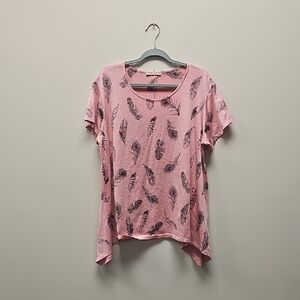 Pink Feather Print Women's Top